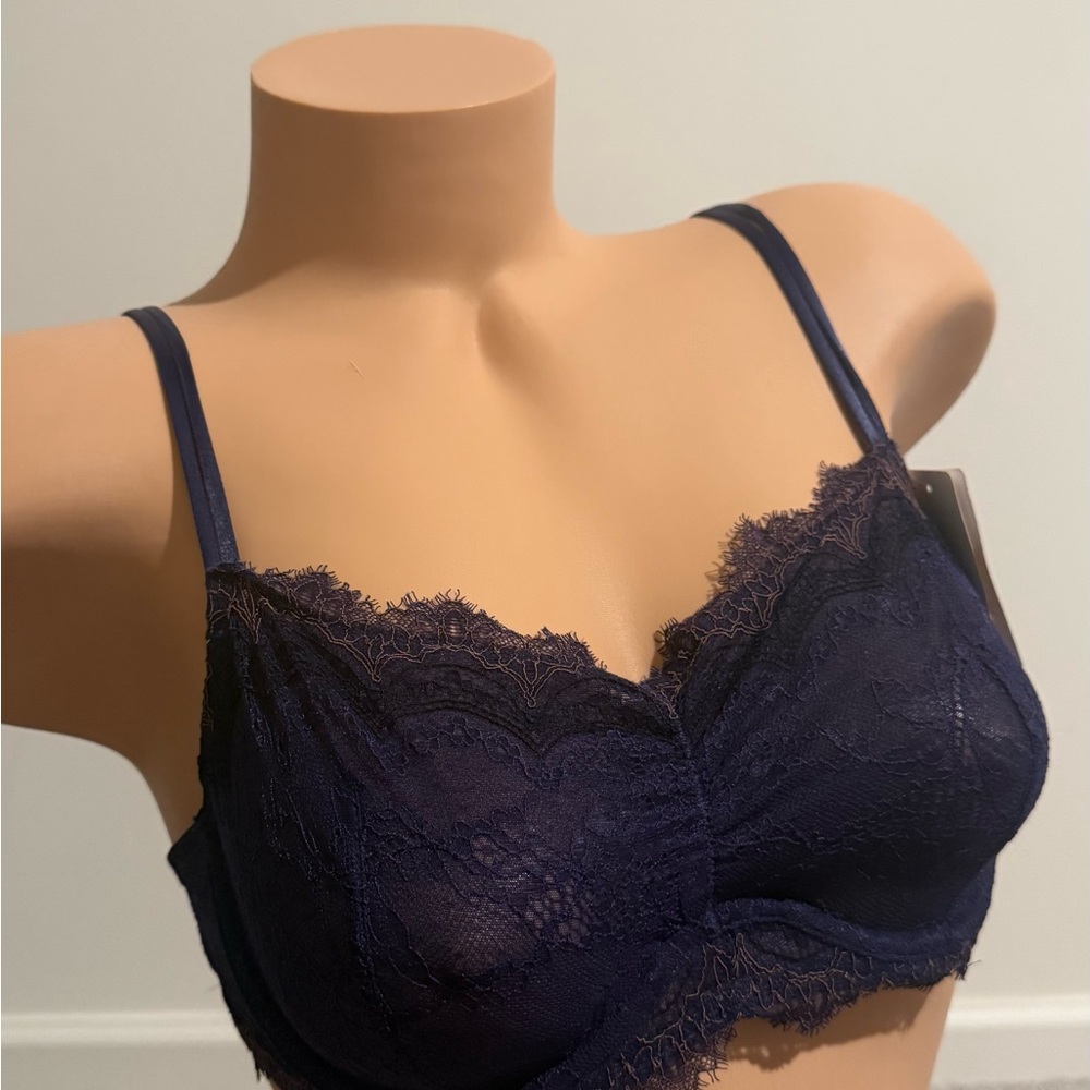 Wacoal b.tempt’d Lace Trim Navy Blue Bra